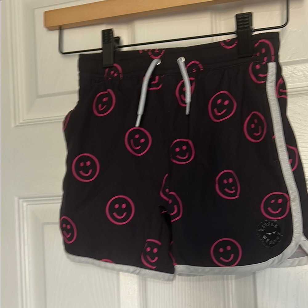 Black and Pink Smiley Face Swim Trunks with Elastic Waistband